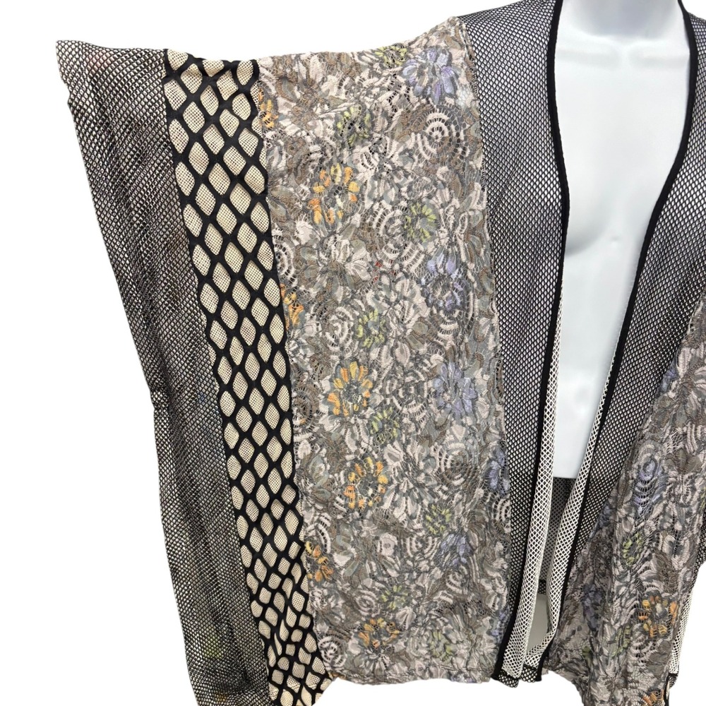 Soft Surroundings Floral Lace Mesh Kimono Wrap Open Front Grey Black One‎ Size - Picture 4 of 8